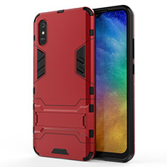 Silicone Matte Finish and Plastic Back Cover Case with Stand KC2 for Xiaomi Redmi 9i Red