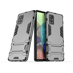 Silicone Matte Finish and Plastic Back Cover Case with Stand KC3 for Samsung Galaxy A71 5G Gray