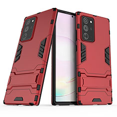 Silicone Matte Finish and Plastic Back Cover Case with Stand KC3 for Samsung Galaxy Note 20 Ultra 5G Red