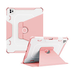 Silicone Matte Finish and Plastic Back Cover Case with Stand L04 for Apple iPad Pro 12.9 (2021) Pink