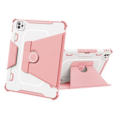 Silicone Matte Finish and Plastic Back Cover Case with Stand L05 for Apple iPad Pro 11 (2022) Pink