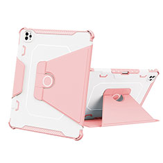 Silicone Matte Finish and Plastic Back Cover Case with Stand L05 for Apple iPad Pro 12.9 (2021) Pink