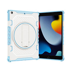 Silicone Matte Finish and Plastic Back Cover Case with Stand L09 for Apple iPad 10.2 (2021) Blue