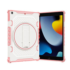 Silicone Matte Finish and Plastic Back Cover Case with Stand L09 for Apple iPad 10.2 (2021) Rose Gold