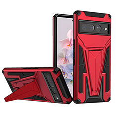 Silicone Matte Finish and Plastic Back Cover Case with Stand MQ1 for Google Pixel 7 Pro 5G Red