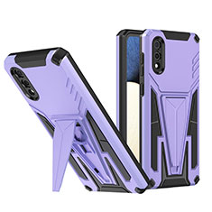 Silicone Matte Finish and Plastic Back Cover Case with Stand MQ1 for Samsung Galaxy A02 Purple