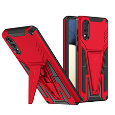 Silicone Matte Finish and Plastic Back Cover Case with Stand MQ1 for Samsung Galaxy A02 Red