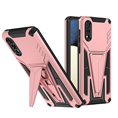 Silicone Matte Finish and Plastic Back Cover Case with Stand MQ1 for Samsung Galaxy A02 Rose Gold