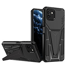 Silicone Matte Finish and Plastic Back Cover Case with Stand MQ1 for Samsung Galaxy A03 Black