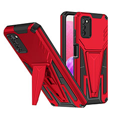 Silicone Matte Finish and Plastic Back Cover Case with Stand MQ1 for Samsung Galaxy A03s Red