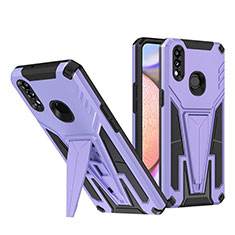 Silicone Matte Finish and Plastic Back Cover Case with Stand MQ1 for Samsung Galaxy A10s Purple