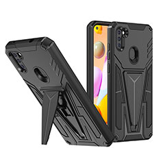 Silicone Matte Finish and Plastic Back Cover Case with Stand MQ1 for Samsung Galaxy A11 Black