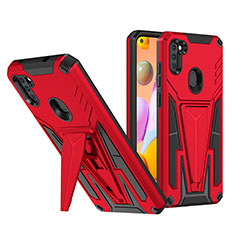 Silicone Matte Finish and Plastic Back Cover Case with Stand MQ1 for Samsung Galaxy A11 Red
