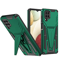 Silicone Matte Finish and Plastic Back Cover Case with Stand MQ1 for Samsung Galaxy A12 5G Green