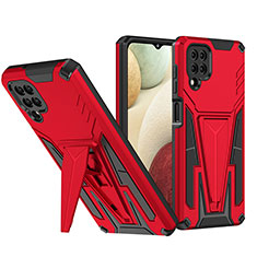 Silicone Matte Finish and Plastic Back Cover Case with Stand MQ1 for Samsung Galaxy A12 5G Red