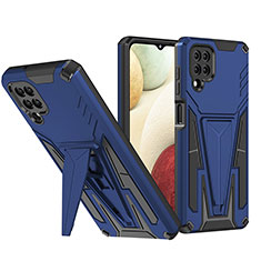 Silicone Matte Finish and Plastic Back Cover Case with Stand MQ1 for Samsung Galaxy A12 Blue