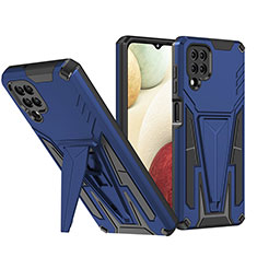 Silicone Matte Finish and Plastic Back Cover Case with Stand MQ1 for Samsung Galaxy A12 Nacho Blue