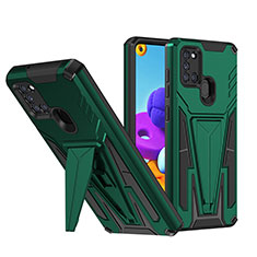 Silicone Matte Finish and Plastic Back Cover Case with Stand MQ1 for Samsung Galaxy A21s Green