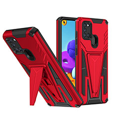 Silicone Matte Finish and Plastic Back Cover Case with Stand MQ1 for Samsung Galaxy A21s Red