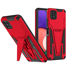 Silicone Matte Finish and Plastic Back Cover Case with Stand MQ1 for Samsung Galaxy A22 5G Red
