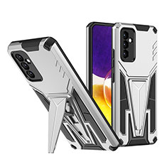 Silicone Matte Finish and Plastic Back Cover Case with Stand MQ1 for Samsung Galaxy A24 4G Silver