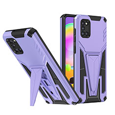 Silicone Matte Finish and Plastic Back Cover Case with Stand MQ1 for Samsung Galaxy A31 Purple