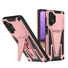 Silicone Matte Finish and Plastic Back Cover Case with Stand MQ1 for Samsung Galaxy A32 4G Rose Gold