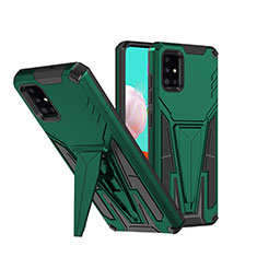 Silicone Matte Finish and Plastic Back Cover Case with Stand MQ1 for Samsung Galaxy A51 5G Green