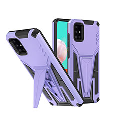 Silicone Matte Finish and Plastic Back Cover Case with Stand MQ1 for Samsung Galaxy A51 5G Purple