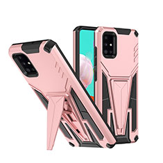 Silicone Matte Finish and Plastic Back Cover Case with Stand MQ1 for Samsung Galaxy A51 5G Rose Gold