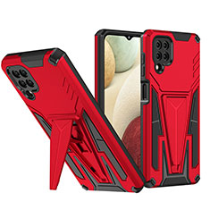 Silicone Matte Finish and Plastic Back Cover Case with Stand MQ1 for Samsung Galaxy F12 Red