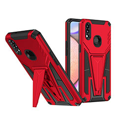 Silicone Matte Finish and Plastic Back Cover Case with Stand MQ1 for Samsung Galaxy M01s Red