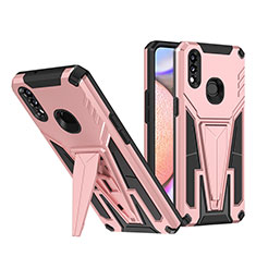 Silicone Matte Finish and Plastic Back Cover Case with Stand MQ1 for Samsung Galaxy M01s Rose Gold