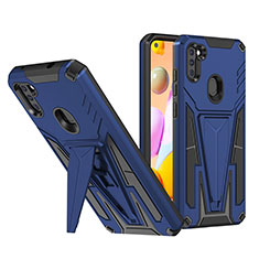 Silicone Matte Finish and Plastic Back Cover Case with Stand MQ1 for Samsung Galaxy M11 Blue