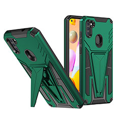 Silicone Matte Finish and Plastic Back Cover Case with Stand MQ1 for Samsung Galaxy M11 Green