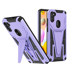 Silicone Matte Finish and Plastic Back Cover Case with Stand MQ1 for Samsung Galaxy M11 Purple