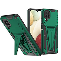 Silicone Matte Finish and Plastic Back Cover Case with Stand MQ1 for Samsung Galaxy M12 Green