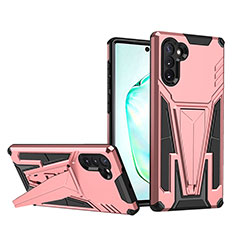 Silicone Matte Finish and Plastic Back Cover Case with Stand MQ1 for Samsung Galaxy Note 10 5G Rose Gold