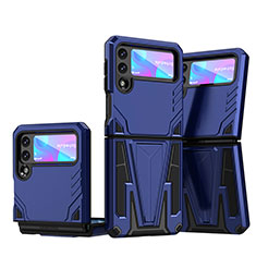Silicone Matte Finish and Plastic Back Cover Case with Stand MQ1 for Samsung Galaxy Z Flip3 5G Blue