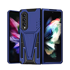 Silicone Matte Finish and Plastic Back Cover Case with Stand MQ1 for Samsung Galaxy Z Fold4 5G Blue