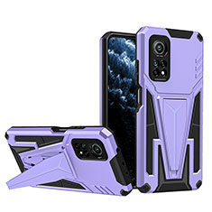 Silicone Matte Finish and Plastic Back Cover Case with Stand MQ1 for Xiaomi Mi 10T 5G Purple