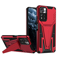 Silicone Matte Finish and Plastic Back Cover Case with Stand MQ1 for Xiaomi Mi 11i 5G (2022) Red