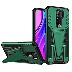 Silicone Matte Finish and Plastic Back Cover Case with Stand MQ1 for Xiaomi Poco M2 Green