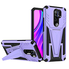 Silicone Matte Finish and Plastic Back Cover Case with Stand MQ1 for Xiaomi Poco M2 Purple