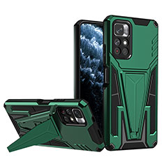Silicone Matte Finish and Plastic Back Cover Case with Stand MQ1 for Xiaomi Poco M4 Pro 5G Green