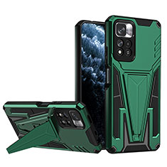 Silicone Matte Finish and Plastic Back Cover Case with Stand MQ1 for Xiaomi Poco X4 NFC Green