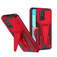 Silicone Matte Finish and Plastic Back Cover Case with Stand MQ1 for Xiaomi Redmi 10 (2022) Red