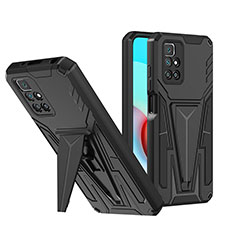 Silicone Matte Finish and Plastic Back Cover Case with Stand MQ1 for Xiaomi Redmi 10 4G Black