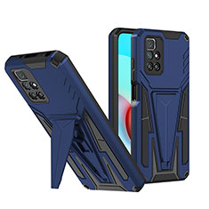 Silicone Matte Finish and Plastic Back Cover Case with Stand MQ1 for Xiaomi Redmi 10 4G Blue