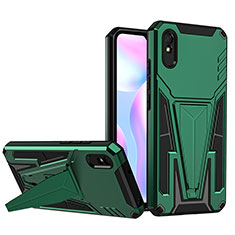Silicone Matte Finish and Plastic Back Cover Case with Stand MQ1 for Xiaomi Redmi 9AT Green